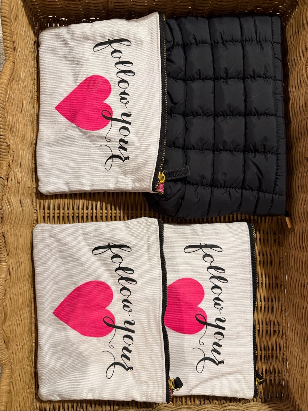 See Jane Work 3 Pc Zip Pouch Organizer Set Follow Your Heart Pink & Puffer Pouch
